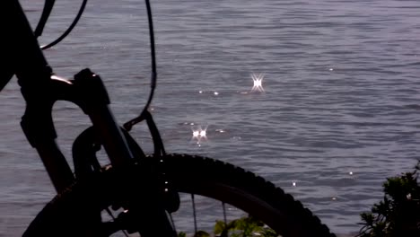 silhouette of a bicycle by the water