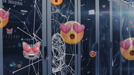 animation of emoji icons over server room