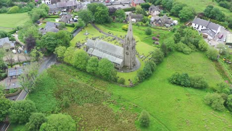 aerial view around an old english church