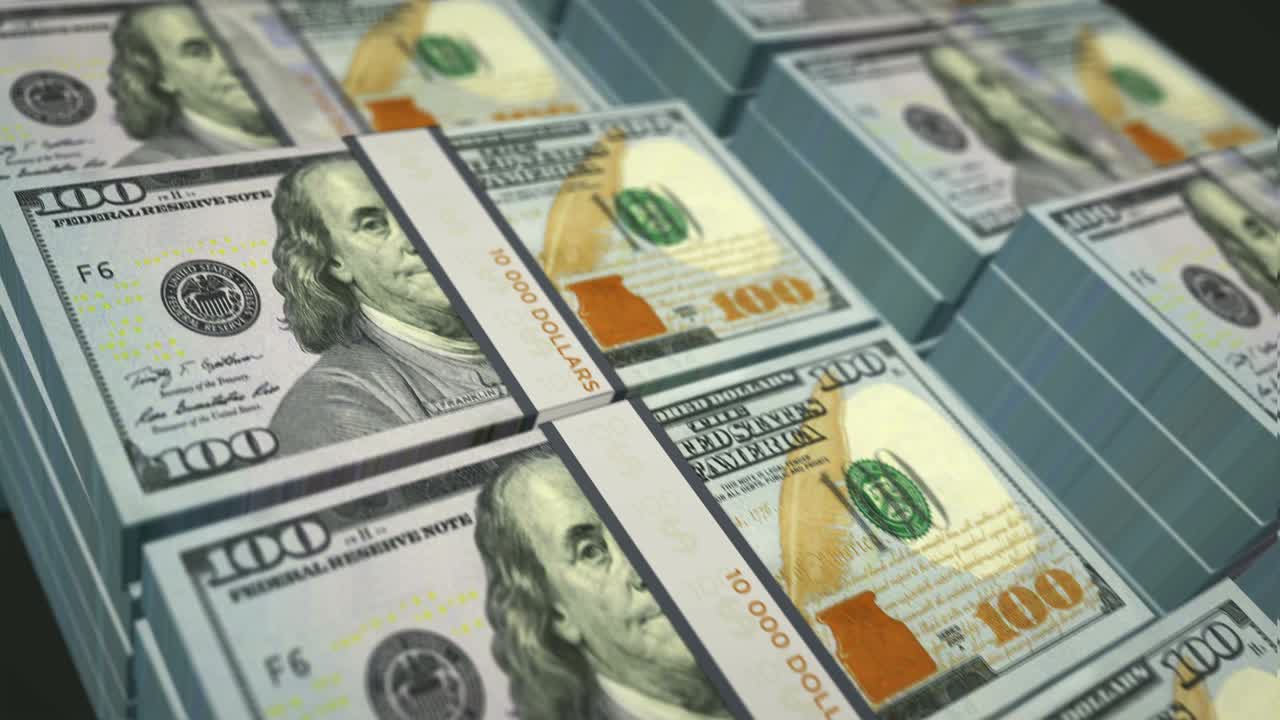 billetes de dinero paquete de dólares bucle sin costuras