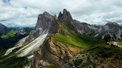 dolomites in italy, breathtaking aerial view of seceda peaks