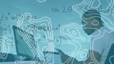 animation of mathematical formulas over businessman using computer