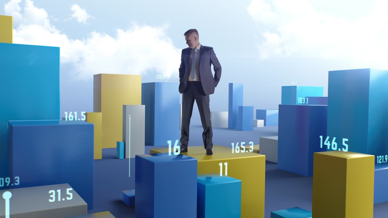 empresario maduro exitoso en medio de gráficos financieros