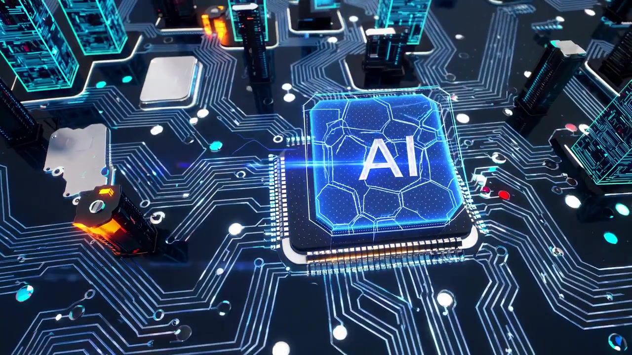 Artificial Intelligence Processor Chip on Futuristic Circuit Board