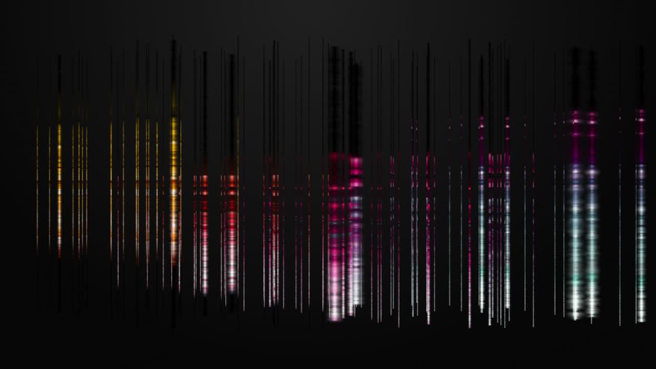 빛나는 줄무 객체와 함께 느린 동작의 미래 애니메이션, 4096x2304 루프 4k