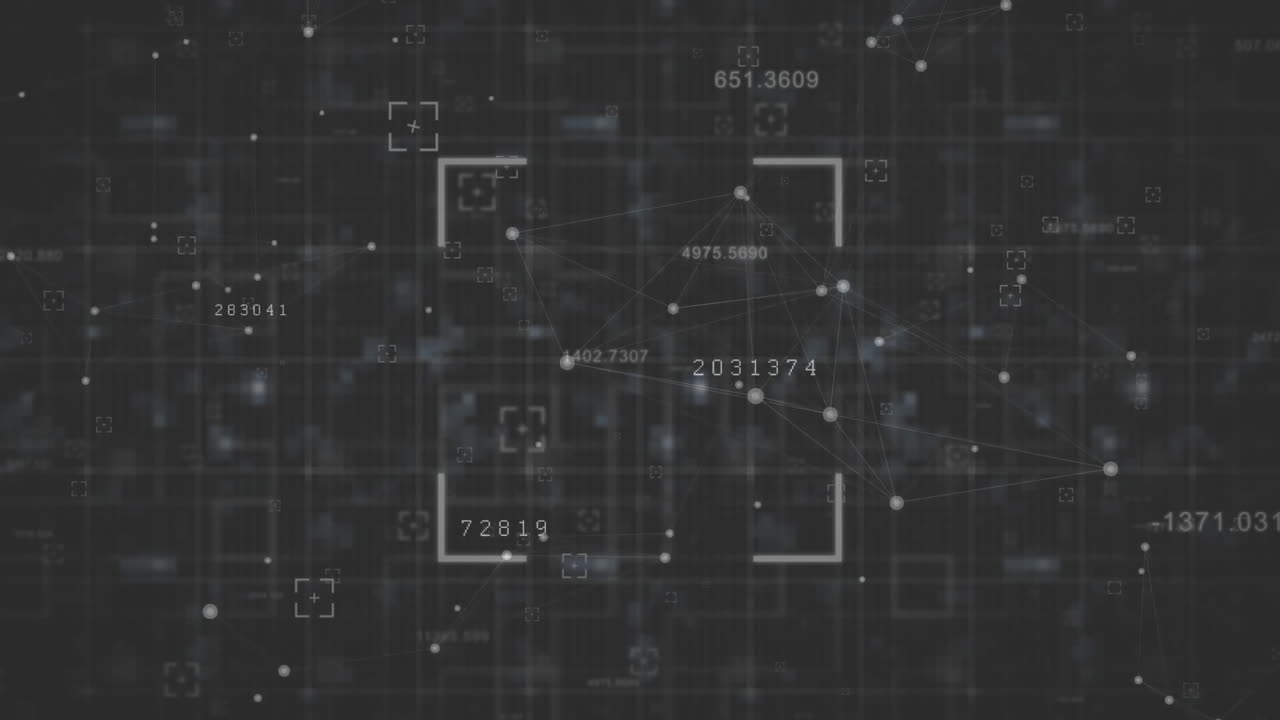 アニメーション: 黒い背景の接続ネットワークマーカーデータ処理