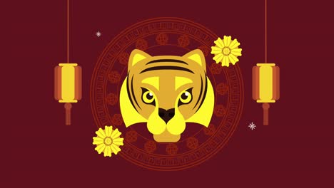celebración del año nuevo chino con el tigre dorado