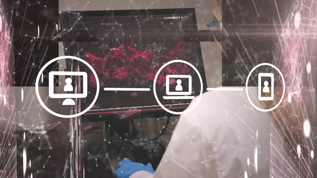 animación de iconos y formas de medios a mano con el uso de computadora