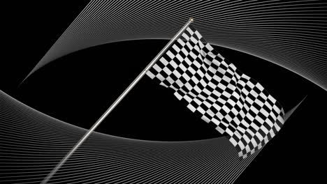 animation of checked black and white finish flag waving over white mesh on black background
