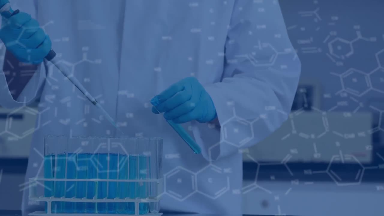 animación del procesamiento de datos sobre el científico en el laboratorio