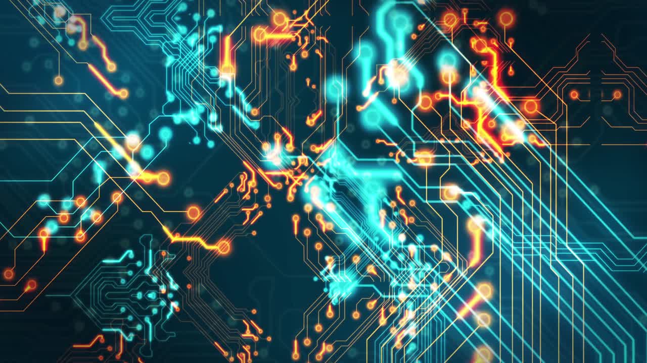 animación del circuito tecnológico sobre un fondo negro