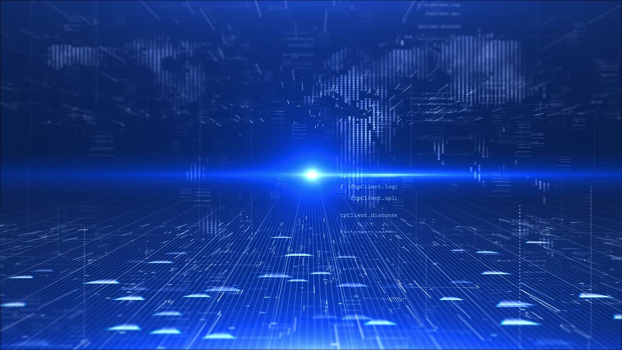 Dynamic digital landscape particles futuristic technology innovation data virtual reality sci fi