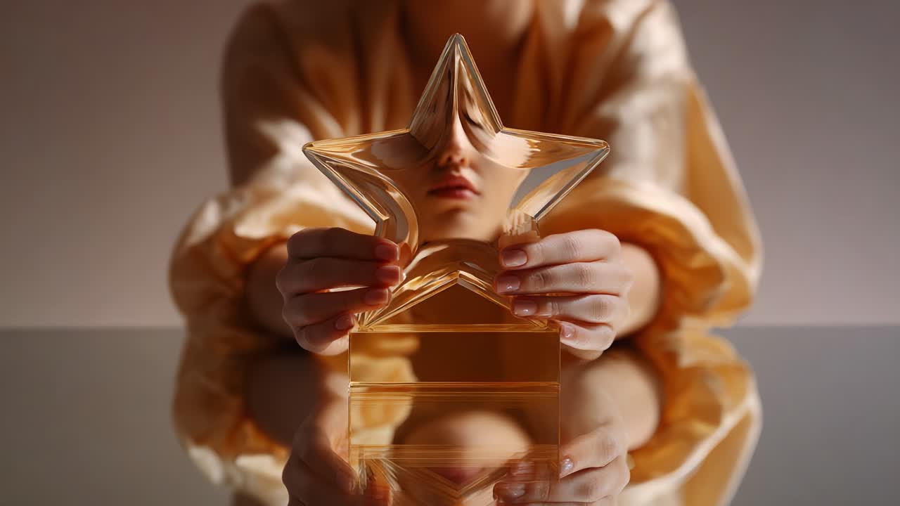 A Captivating Glimpse of a Transparent Star Sculpture Reflecting Light and Emotion, Showcasing Artistic Expression and Elegance in a Minimalist Setting