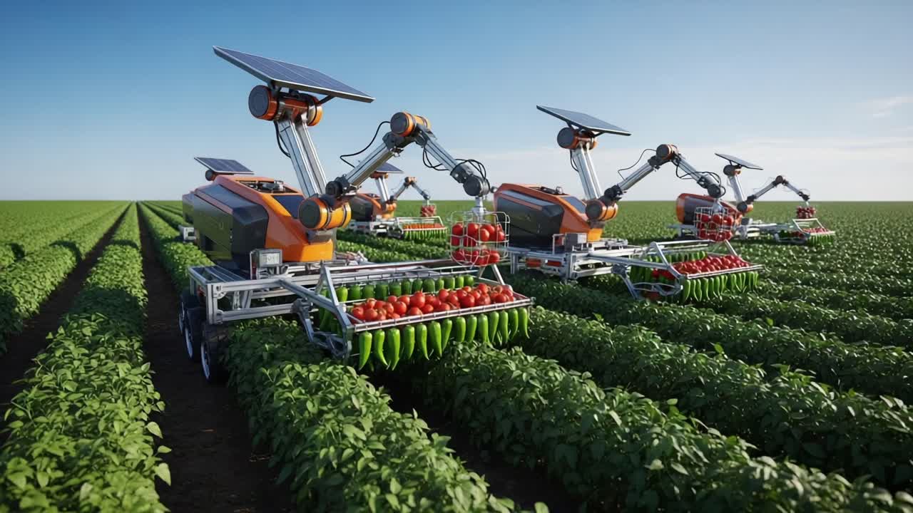 Advanced Agricultural Robotics: Automated Machines Transforming Farming with Solar Technology for Efficient Crop Harvesting and Precision Agriculture Practices