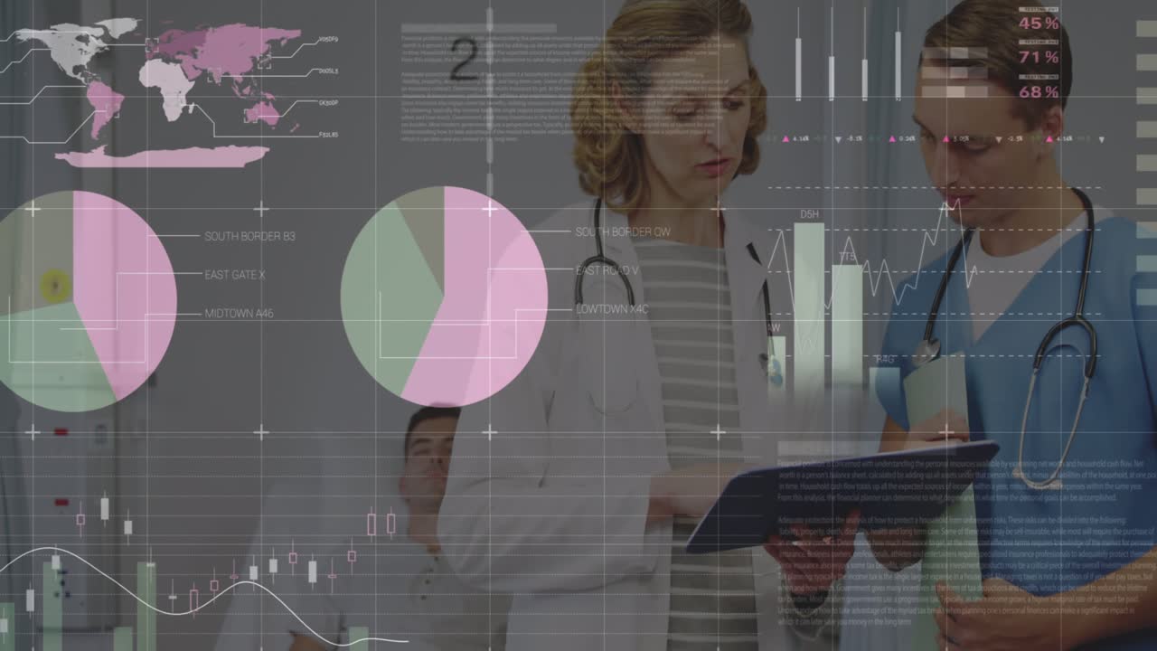 Animação de processamento de dados sobre médicos com paciente