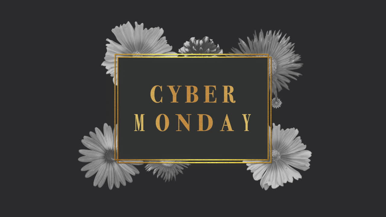 블랙 그라데이션에 레트로 꽃과 사이버 월요일