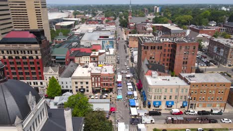 aerial view of a busy city street market