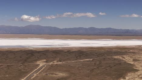 aerial drone tracking orbit over the salinas grandes of jujuy and salta provinces, argentina