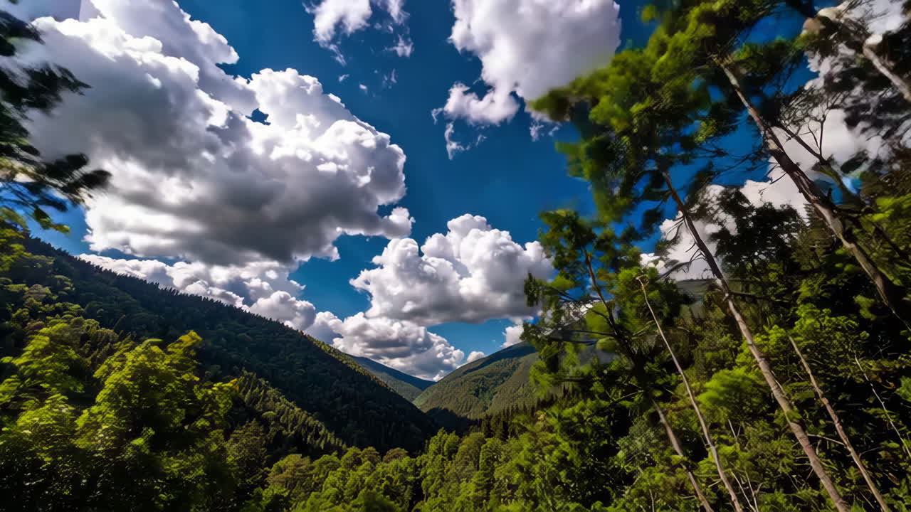 Paisaje de bosque montañoso con nubes