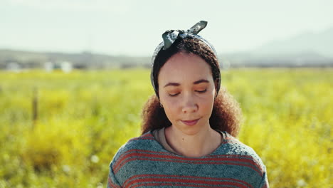 happy, face and woman in spring