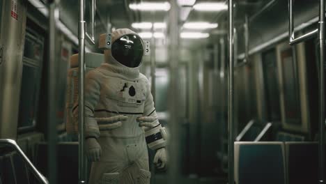 astronaut inside of the old non-modernized subway car in usa