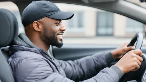 man driving a car