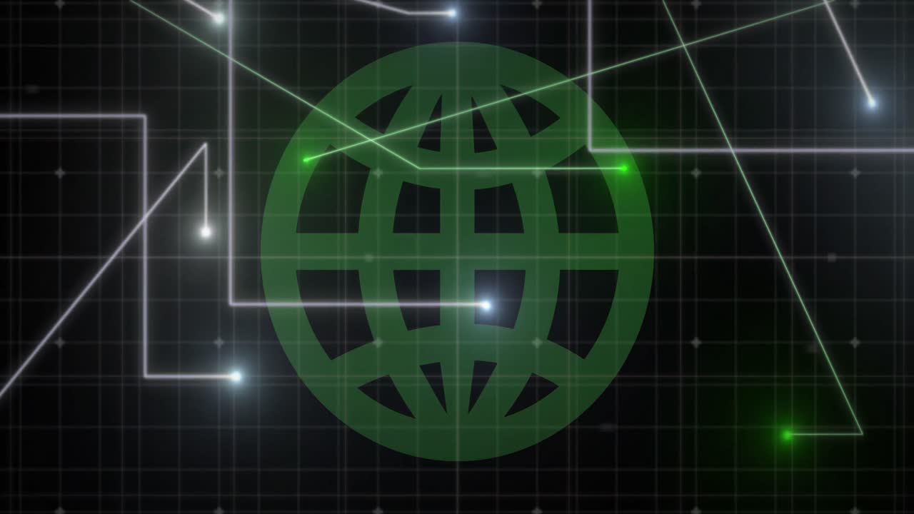 Animation of network of connections over green globe