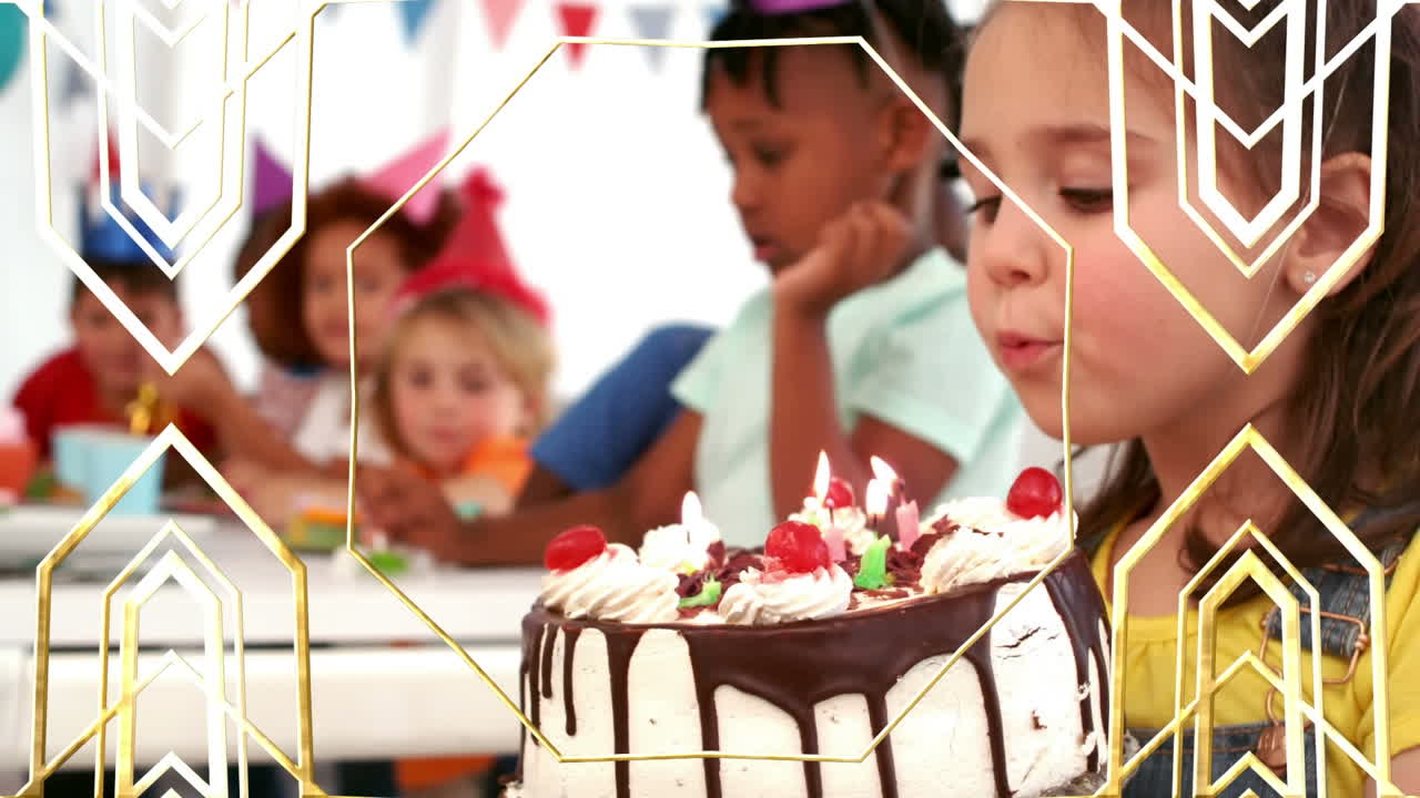 animación de patrón dorado sobre los niños en la fiesta de cumpleaños