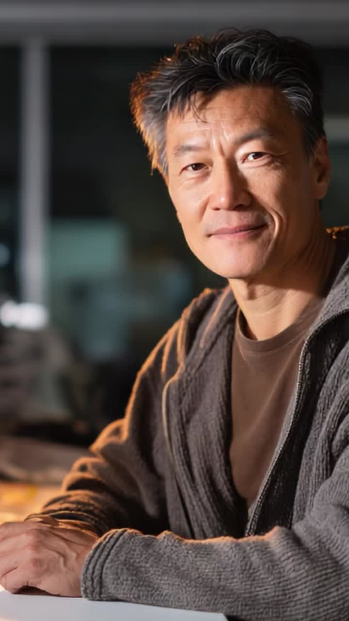 Confident Male Portrait in a Cozy Setting: A Reflection of Experience and Wisdom Through the Eyes of a Man's Journey in Life and Work