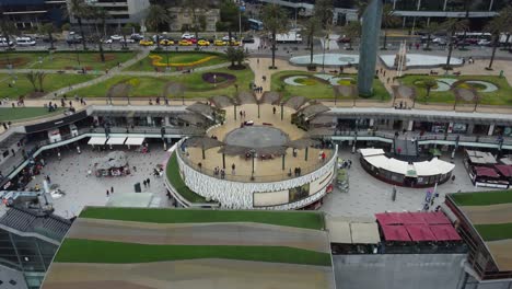 drone 4k video of a shopping center called "larcomar" in the miraflores district of lima, peru