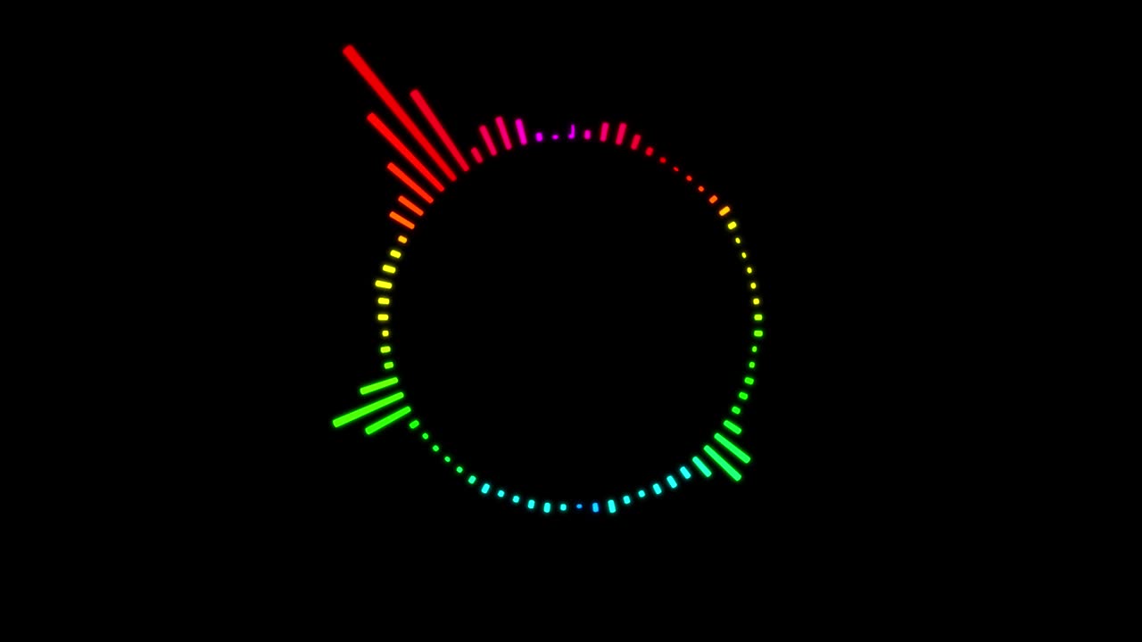 un ecualizador de anillo de audio abstractamente colorido sobre un fondo negro.