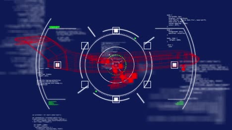 animación del procesamiento de datos y el escaneo de alcances sobre fondo azul