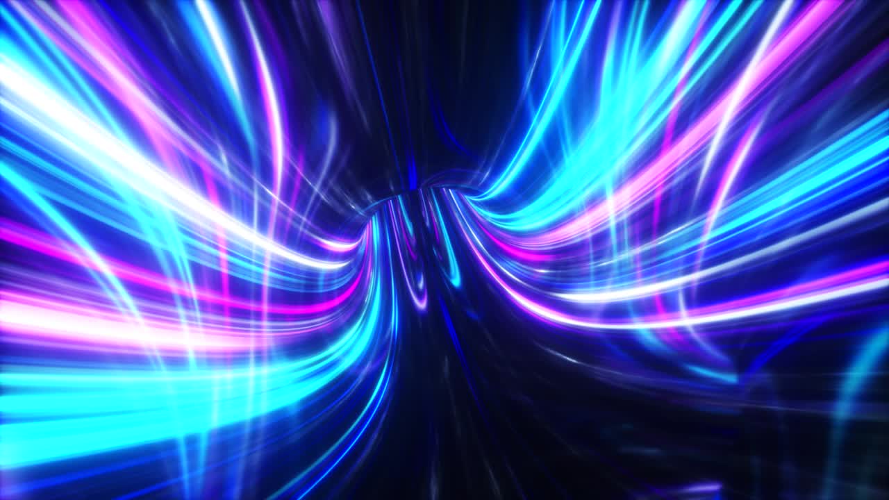 la velocidad de las luces digitales, los rayos de neón que se mueven a través de los túneles de la tecnología digital. concepto de espacio-tiempo. bucle sin costuras 3d render