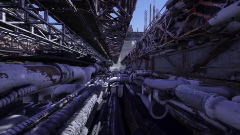 industrial landscape with pipes in an abandoned facility during the day