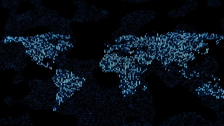 Abstract world map made data points international communication digital transformation online