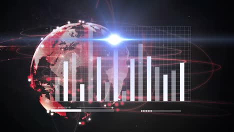 Animación-De-Gráficos-Y-Barras-De-Carga-Sobre-Destellos-De-Lentes-Y-Patrones-En-Espiral-Alrededor-Del-Mundo