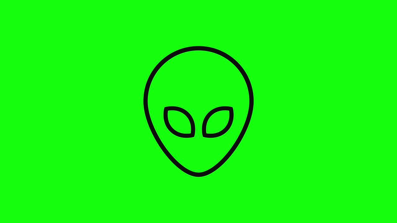 Svart transparent romvesen utenomjordisk marsboer ansikt hode ikon flat grønn skjerm 10 animasjoner chroma key.
