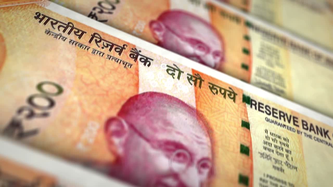 인도 루피 돈 지폐 표면 루프 애니메이션