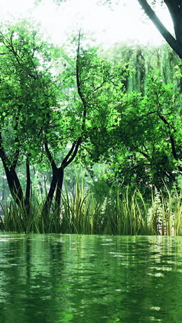 a beautiful lake surrounded by trees and lush green grass