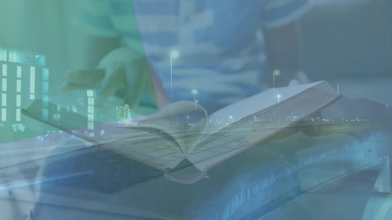 animación del paisaje urbano sobre el libro de lectura infantil