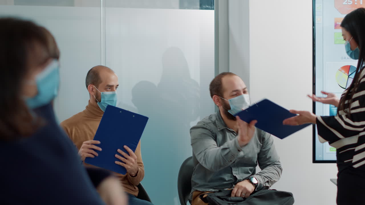 Nervous man being asked to join job interview with HR employee