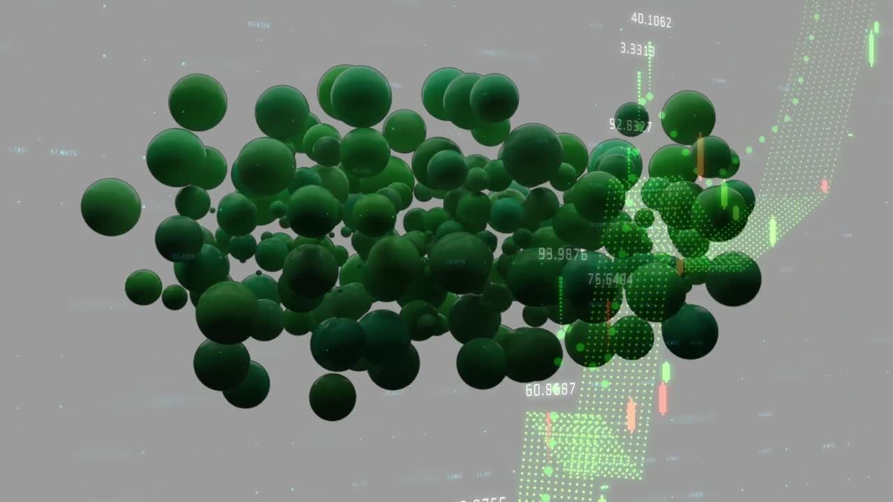 회색 배경에 있는 그래프 위에 있는 초록색 구슬의 애니메이션