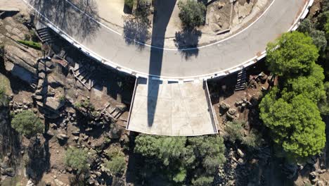 Statue-of-the-Holy-Madonna-at-Our-lady-of-Cabeza-Spain,-AERIAL-TOP-DOWN-FLYOVER