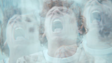 kaleidoscopic effect of man screaming in anguish during psychotic episode