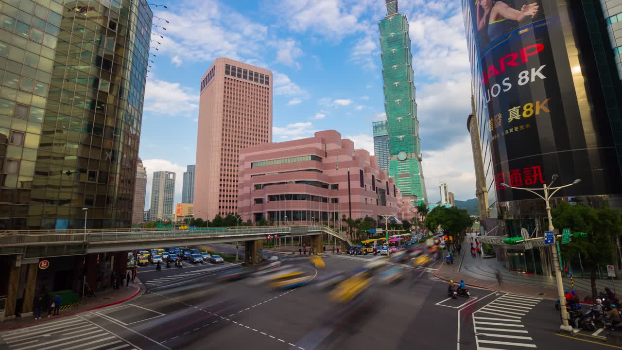 luz de día centro de la ciudad de taipei tráfico calle torre distrito panorama 4k lapso de tiempo taiwán