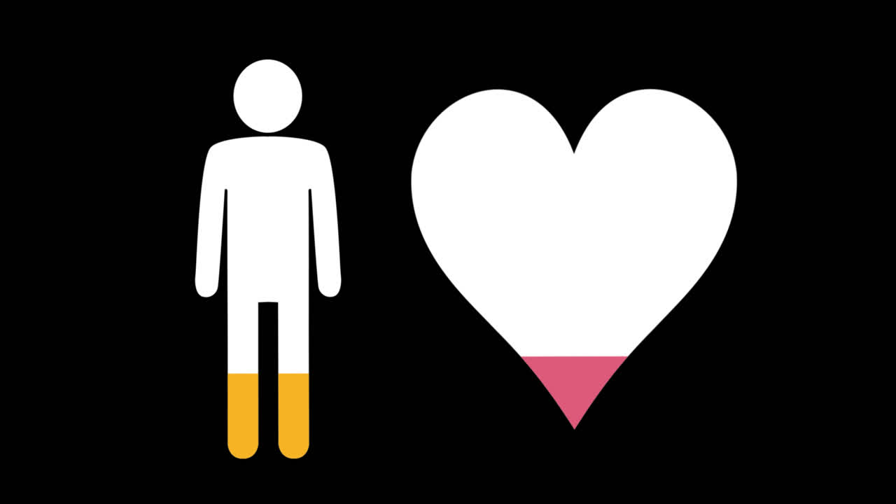 남성과 심장 모양은 색으로 가득 차 있습니다.