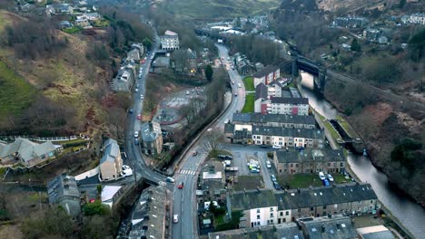 hyperlapse of rochdale road in todmorden , this grey wet scene is indicative of life in the small rainy town of todmorden located in northwest yorkshire