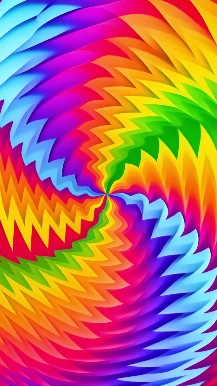 Motivi e colori astratti creano una scena visivamente complessa e vibrante.