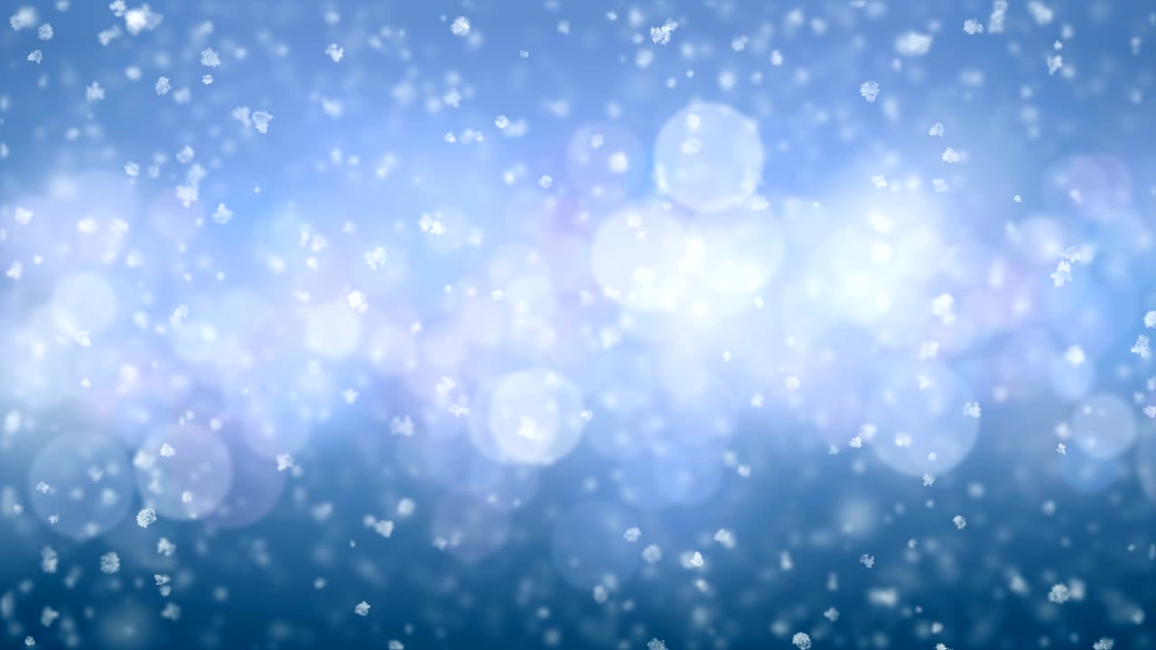 아름다운 부드러운 크리스마스 눈이 파란색 원에 떨어지는 느린 바람을 가진 배경, 느린 동작, 루프 3d 애니메이션, 휴일 축제 개념.