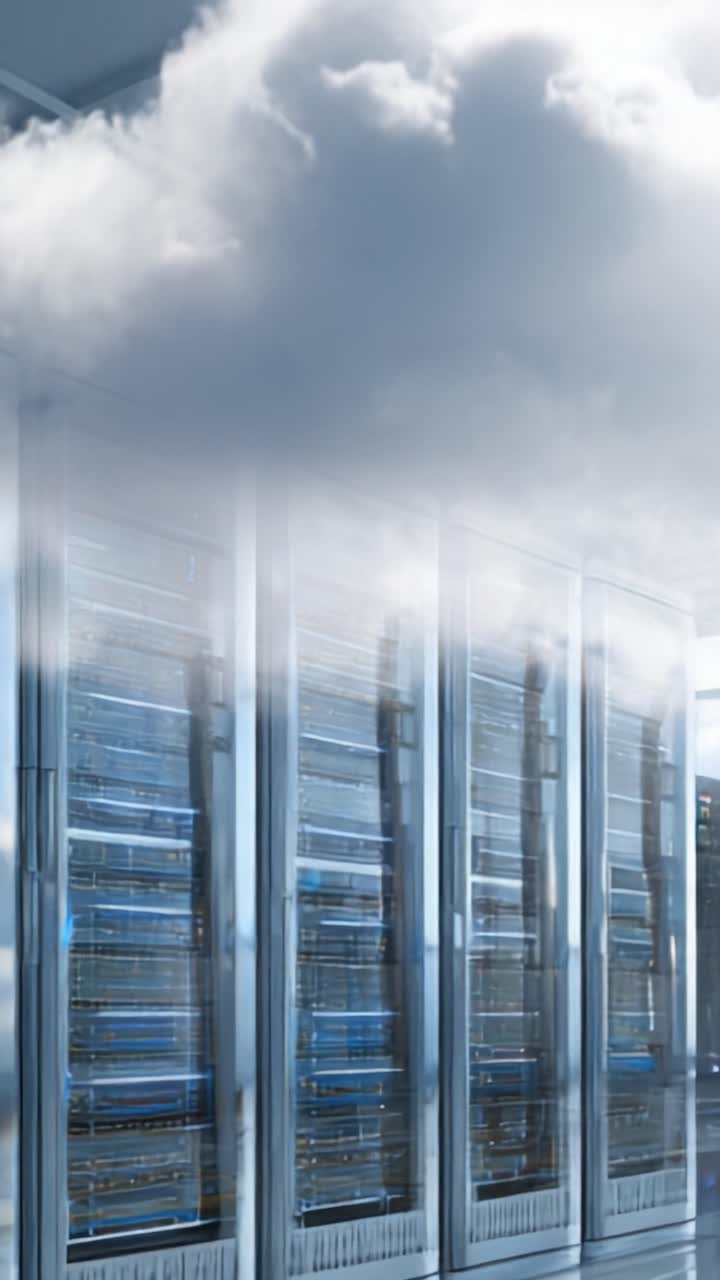 A High-Tech Data Center Displaying Powerful Server Racks Glistening Under a Dramatic Cloudy Sky, Illustrating the Fusion of Technology and Nature